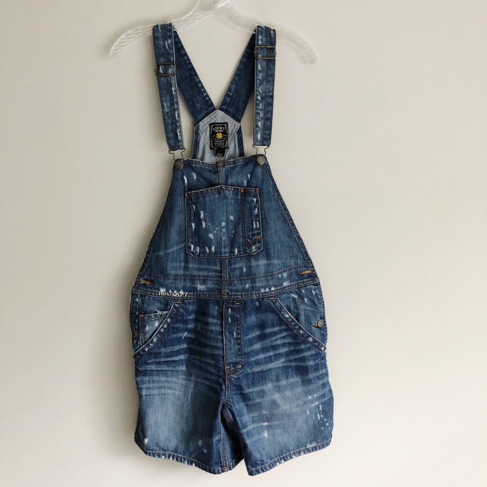 Lucky Brand Distressed Denim Overall Shorts